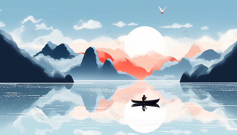 中国风日出日落山水画手绘插画背景,插画/手绘图,插画/手绘图库,插画/手绘图下载,插画/手绘
